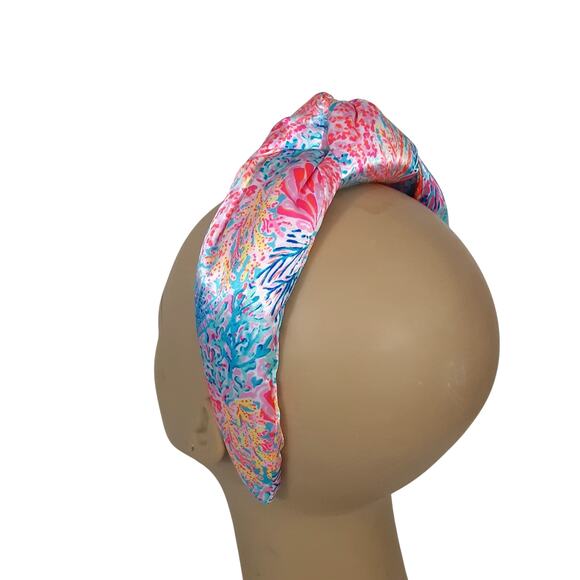 Lilly Pulitzer Satin Knotted Headband 3” Wide Splashdance Multi Chunky Hair Band - Picture 2 of 7
